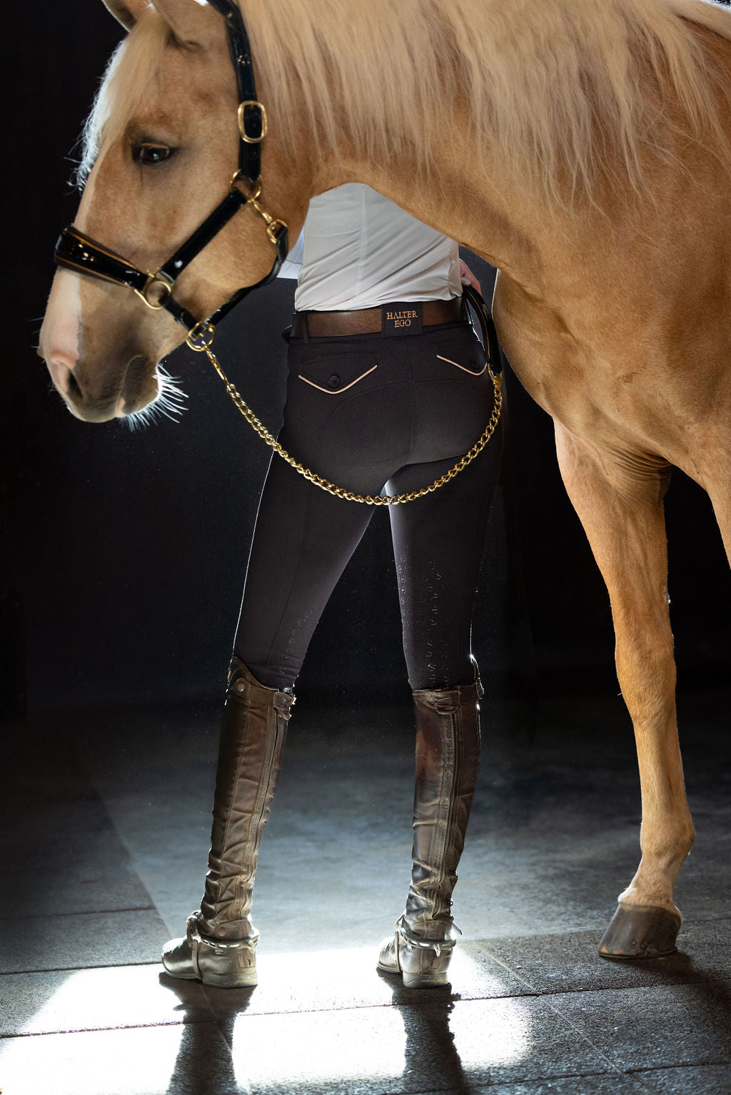 Halter Ego Evolution Knee Patch Breeches - Black with Rose Gold