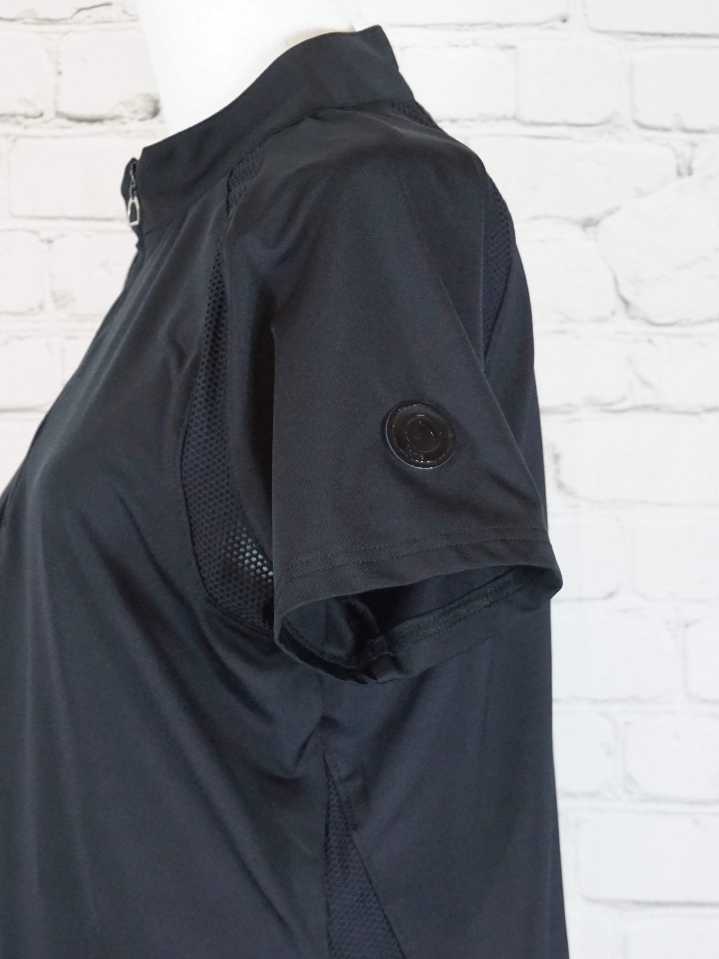 Horze Women's Moisture Wicking Short Sleeve Zip Polo in Black- Large